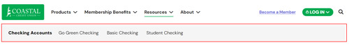 Screenshot of the product navigation
