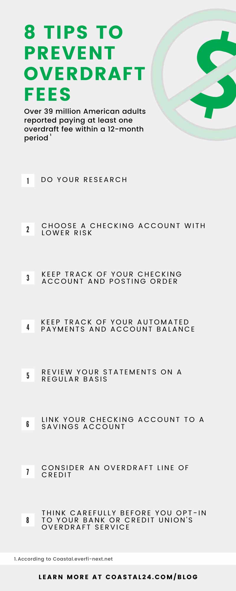 8 Steps To Help Prevent Overdraft Fees - Infographic